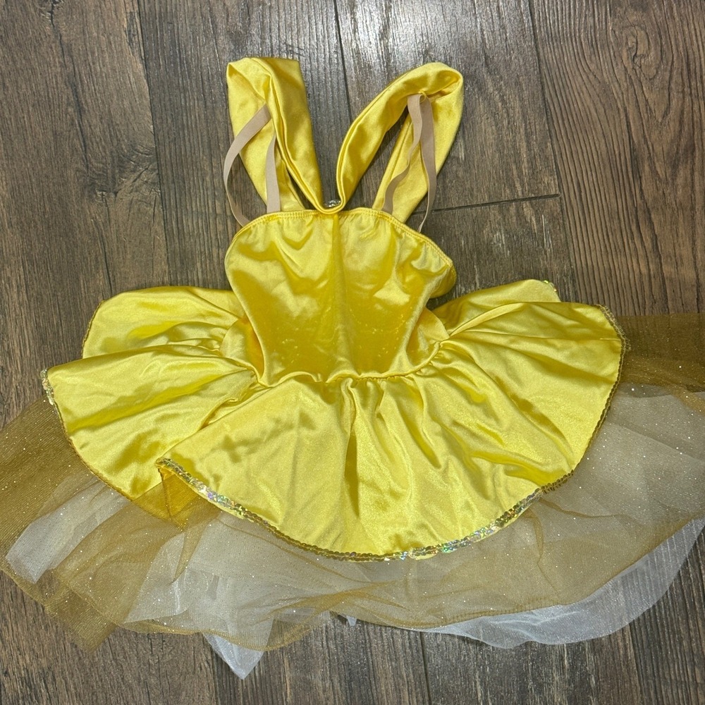 Yellow Sequin Tutu Dance Leotard Costume Kids Performance Dress Up Sparkle